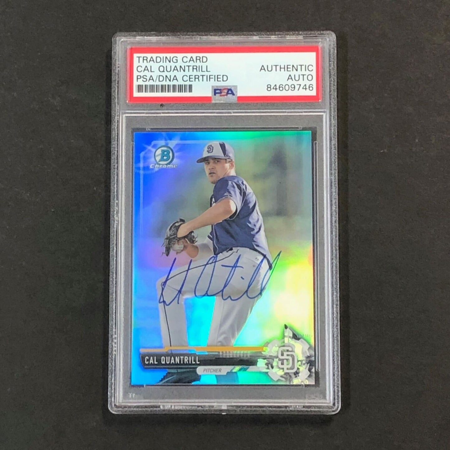 2017 Bowman Chrome Draft Sky Blue Refractor #BDC-21 Cal Quantrill Signed Card PS