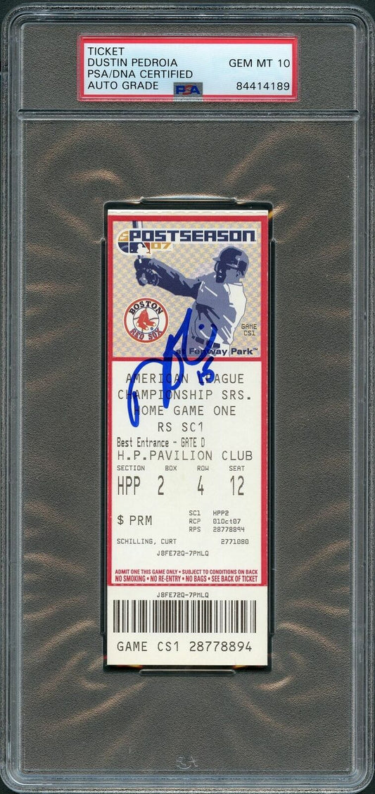 Dustin Pedroia 2007 ALCS Red Sox Cleveland Game 1 Signed Ticket PSA Slabbed Auto