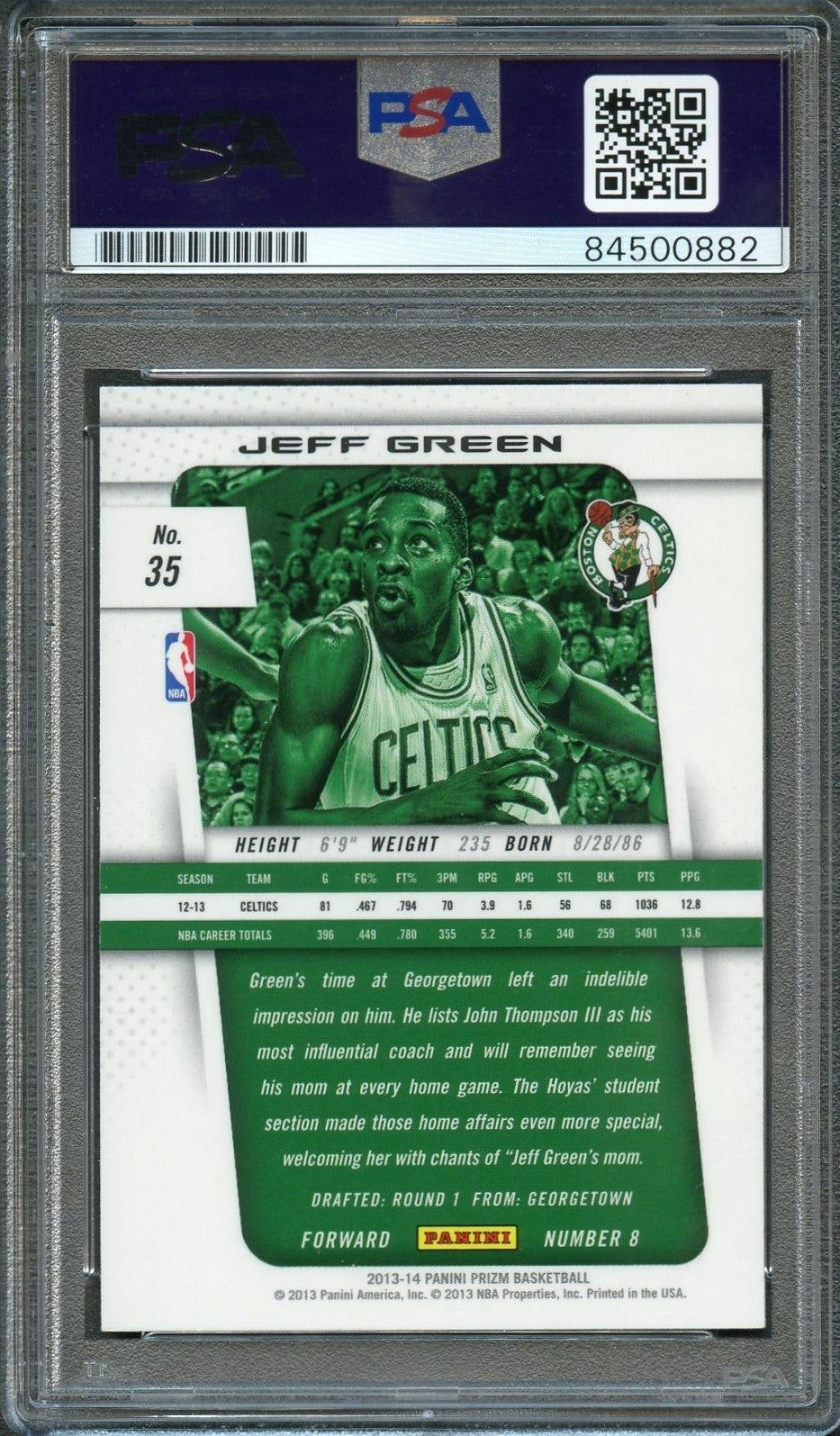 2013-14 Panini Prizm #35 Jeff Green Signed Card AUTO 10 PSA/DNA Slabbed Celtics