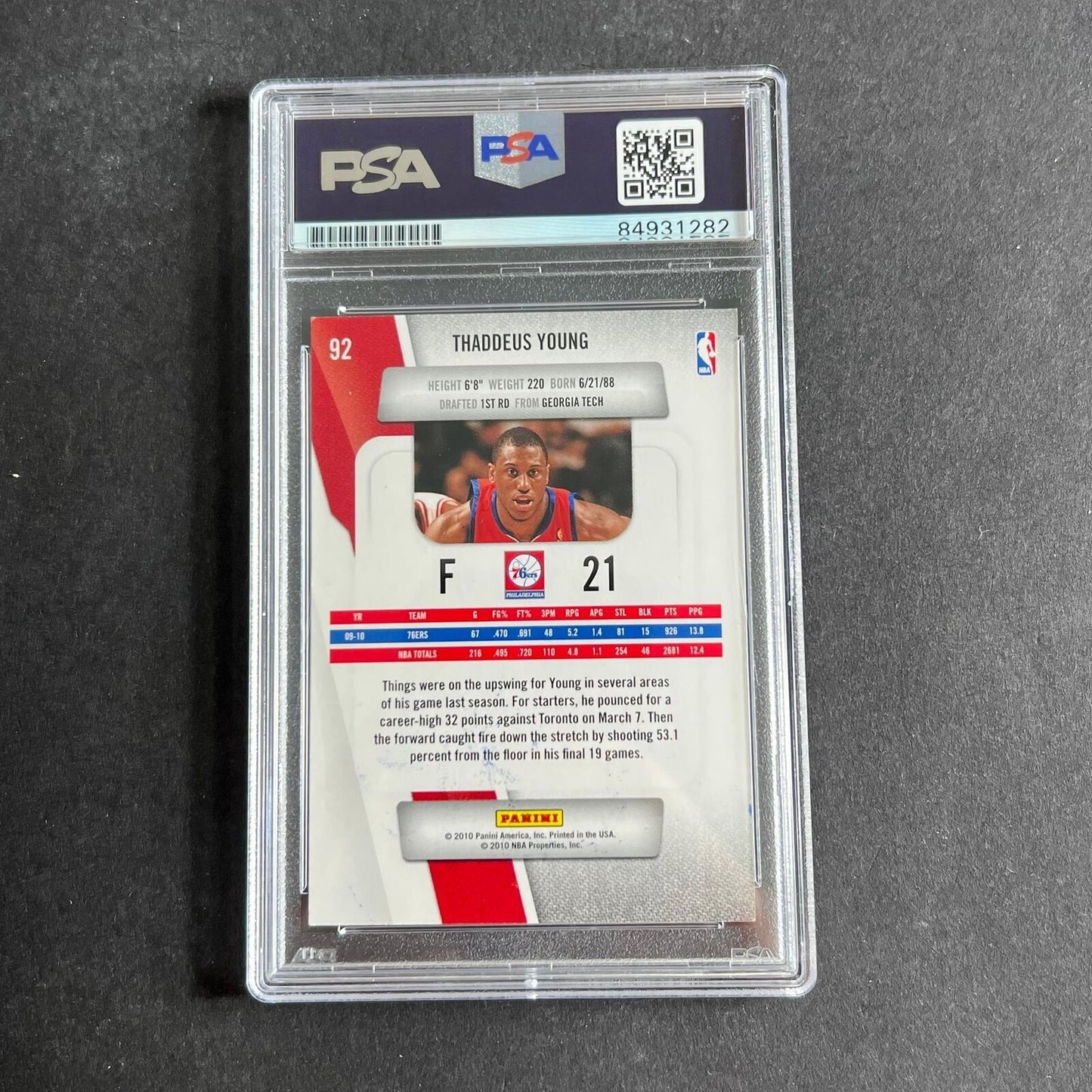 2010-11 Panini Prestige #92 Thaddeus Young Signed Card AUTO PSA Slabbed 76ers