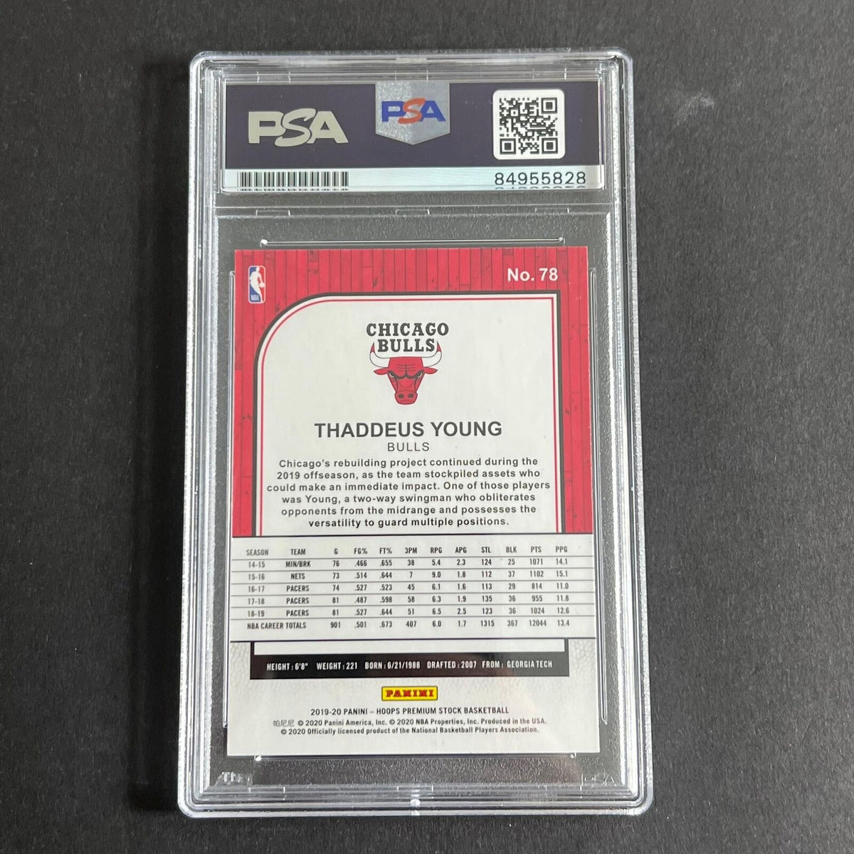 2019-20 Panini Hoops #76 Thaddeus Young Signed Card AUTO PSA Slabbed Bulls