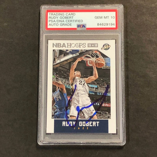 2015-16 NBA Hoops #138 Rudy Gobert Signed Card AUTO 10 PSA Slabbed Jazz