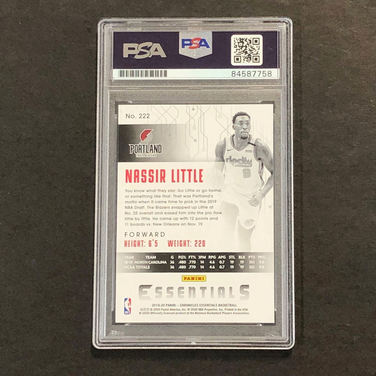 2019-20 Panini Essentials #22 Nassir Little Signed Rookie Card AUTO PSA Slabbed
