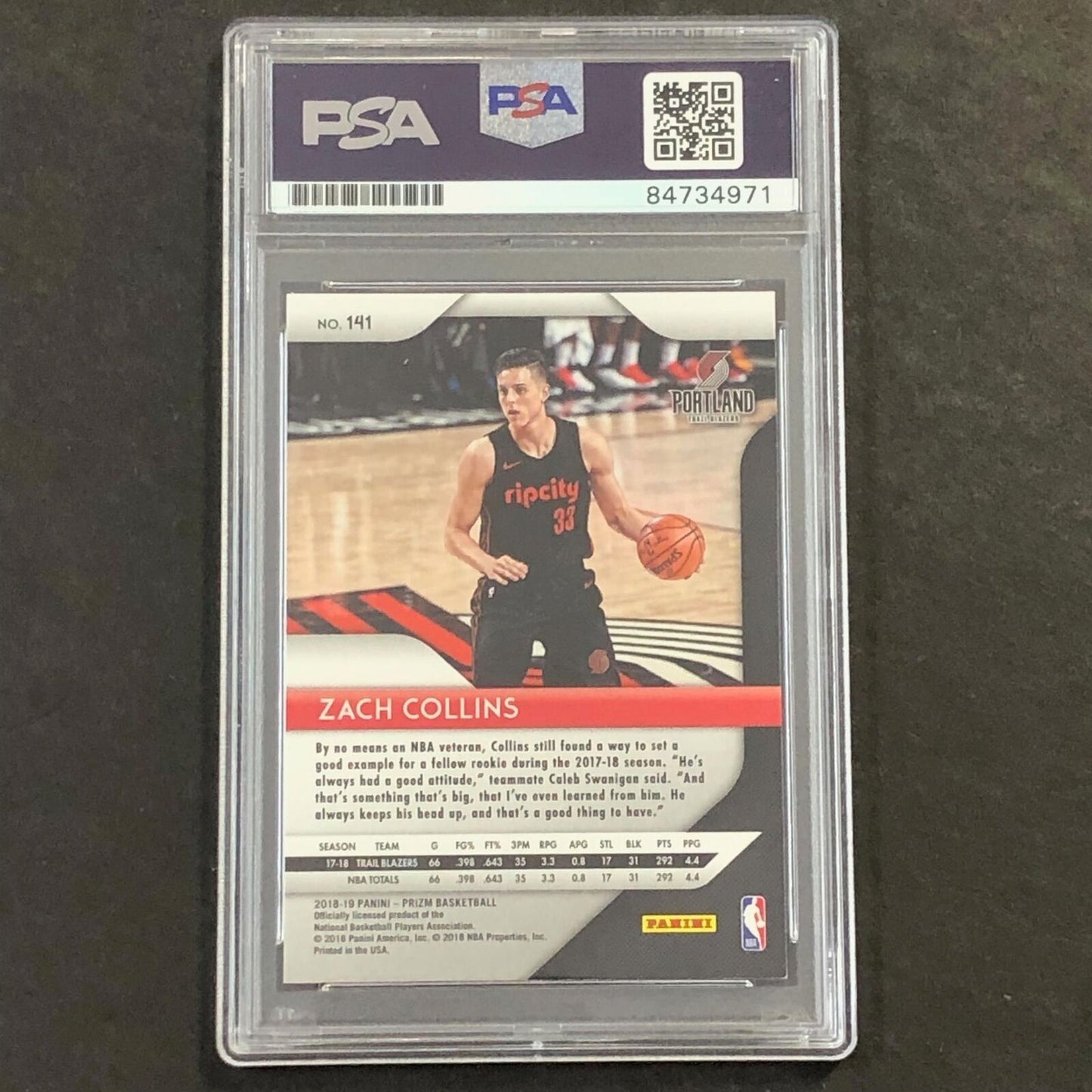 2018-19 Panini Prizm #141 ZACH COLLINS Signed Card AUTO PSA Slabbed Blazers