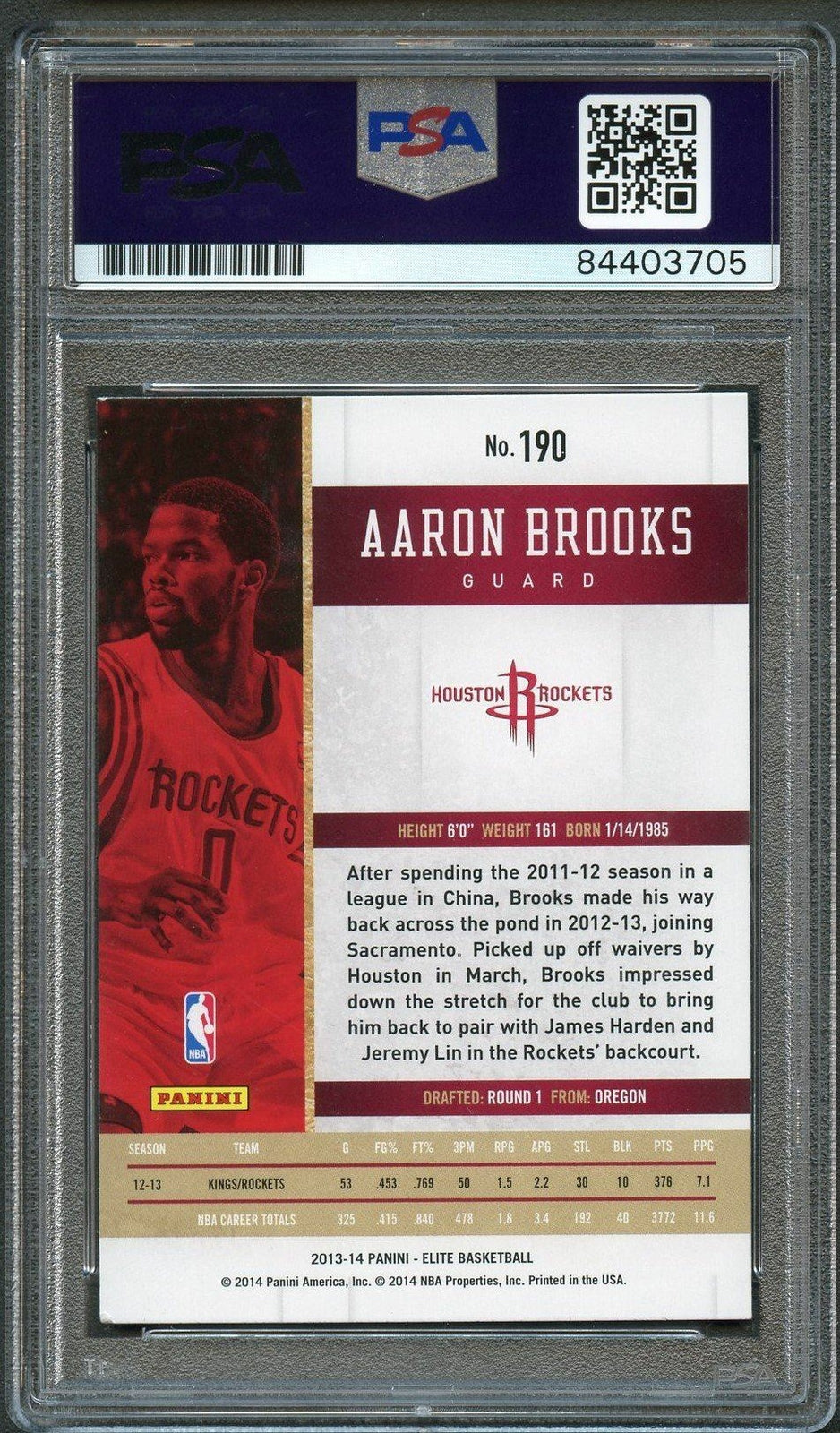 2013-14 Elite Basketball #190 Aaron Brooks Signed Card AUTO PSA Slabbed Rockets