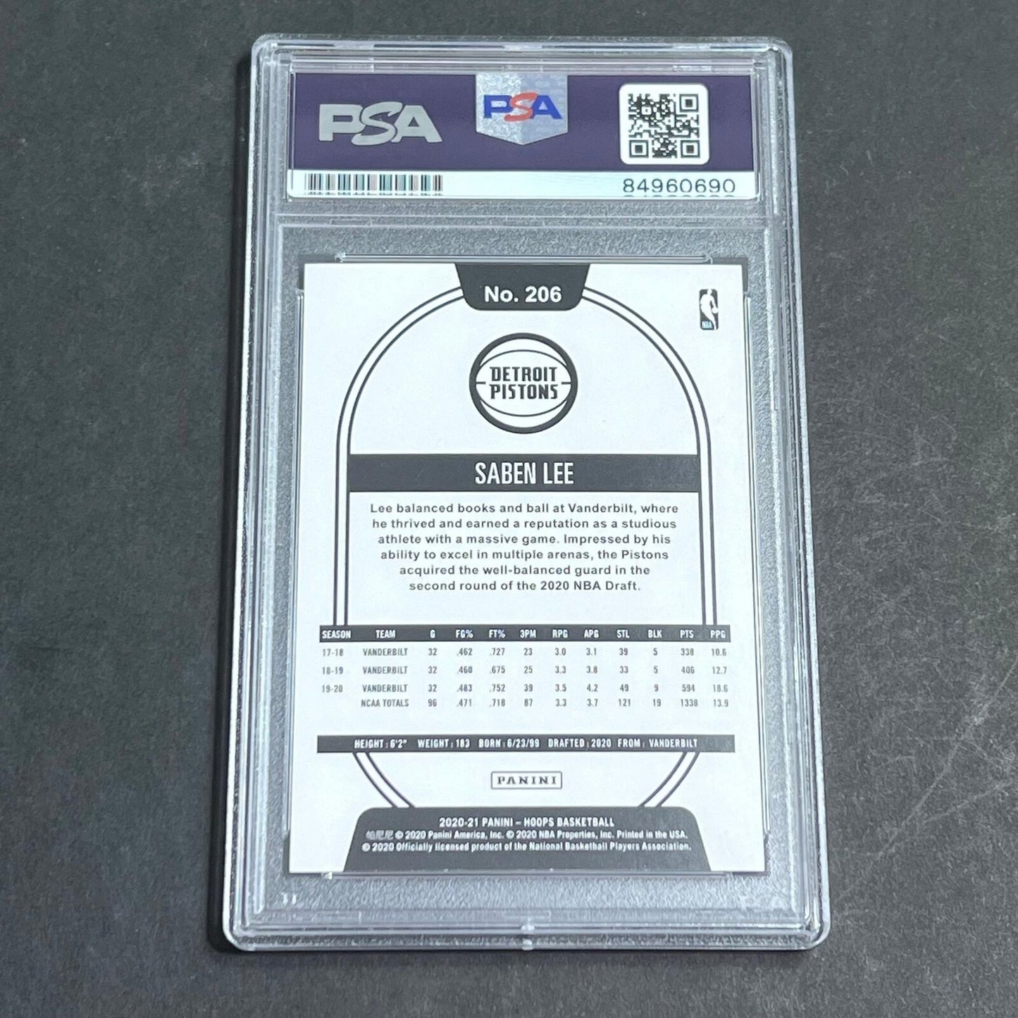 2020-21 Panini Hoops Rated Rookie #206 Saben Lee Signed Card AUTO PSA Slabbed Pi