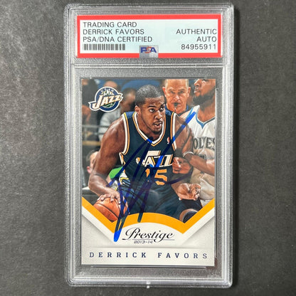 2013-14 Panini Prestige #20 Derrick Favors Signed Card AUTO PSA Slabbed Jazz