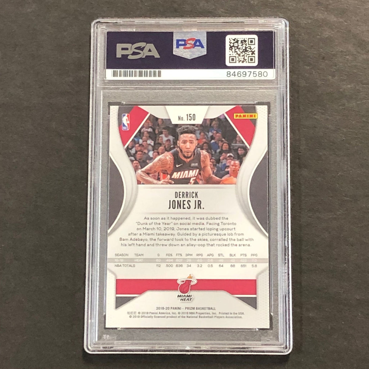 2019-20 Panini Prizm #150 Derrick Jones Jr. Signed Card AUTO PSA Slabbed Heat