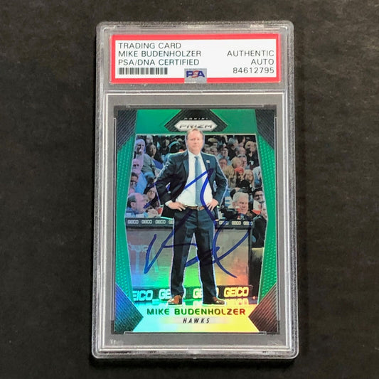 2017-18 Panini Prizm Green #110 Mike Budenholzer Signed Card AUTO PSA Slabbed Ha