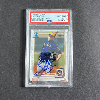 2020 Topps Bowman #BCP-34 Zack Brown Signed Card PSA Slabbed Brewers