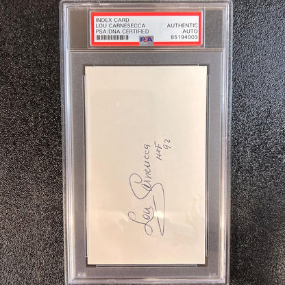 Lou Carnesecca Signed index card Auto PSA Slabbed ST.JOHNS