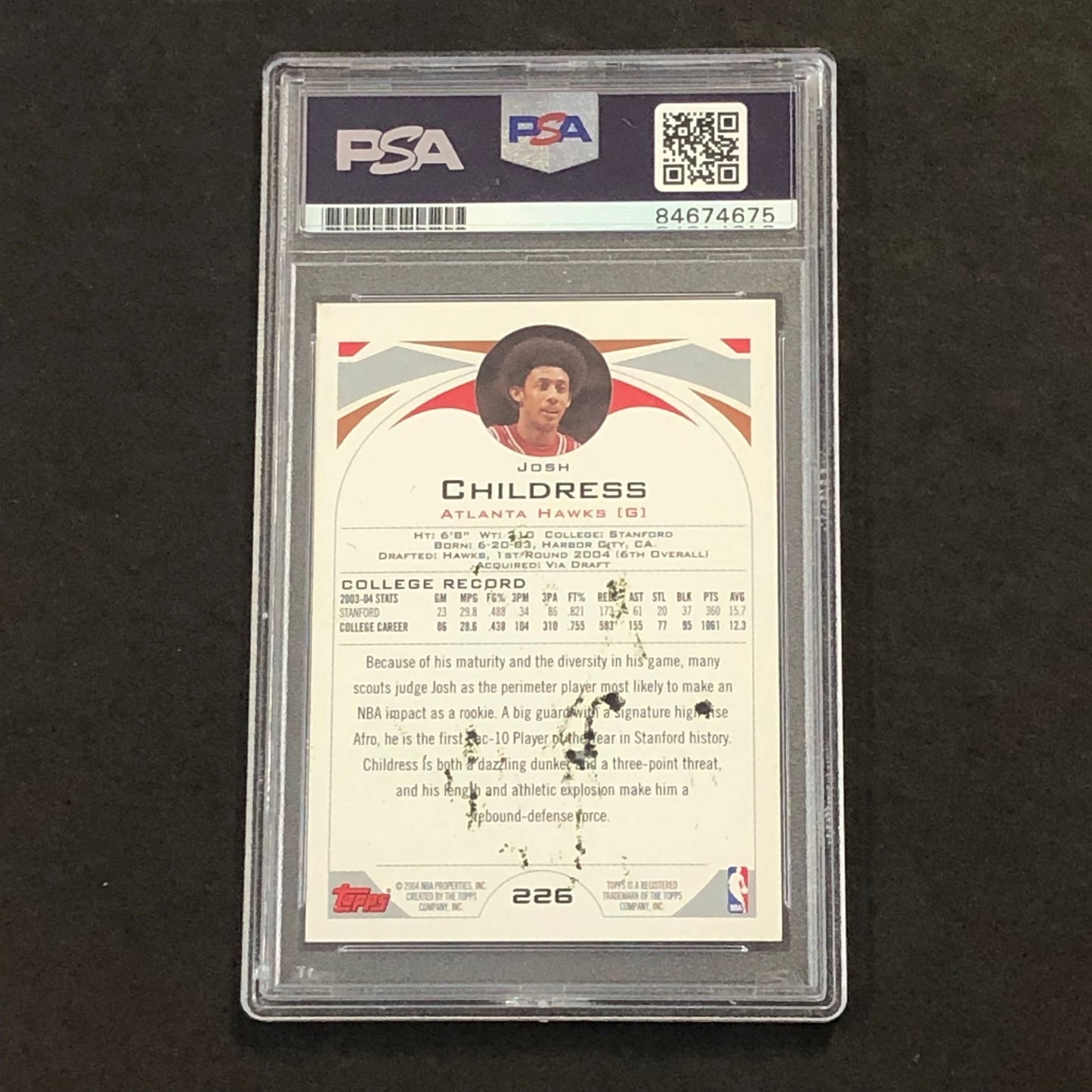 2004-05 Topps #226 Josh Childress Signed Card AUTO 10 PSA Slabbed RC Hawks