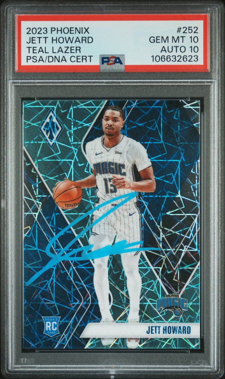 2023 Panini Phoenix #252 Jett Howard Teal Lazer signed card PSA 10 Auto 10
