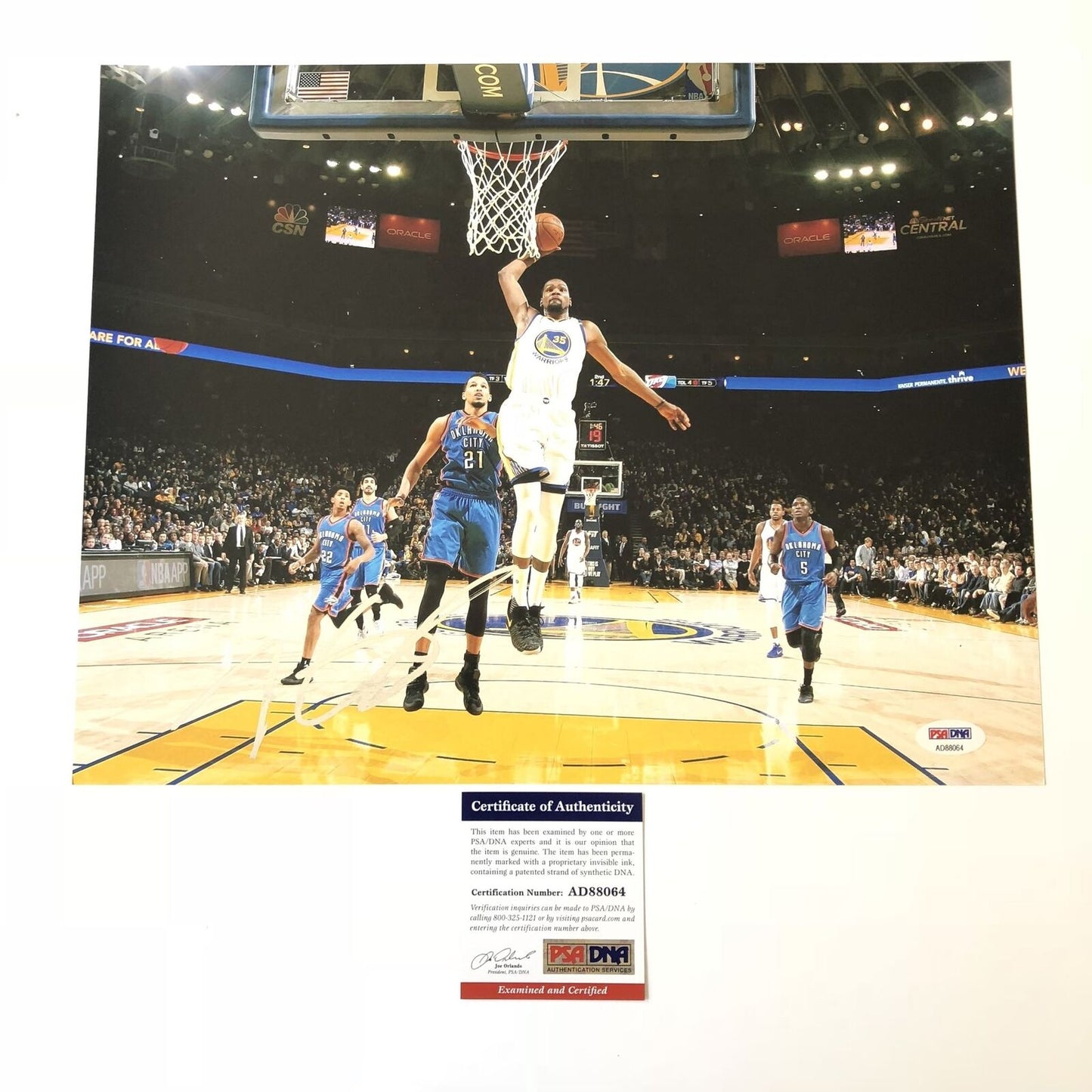 Kevin Durant signed 11x14 photo PSA/DNA Golden State Warriors Autographed