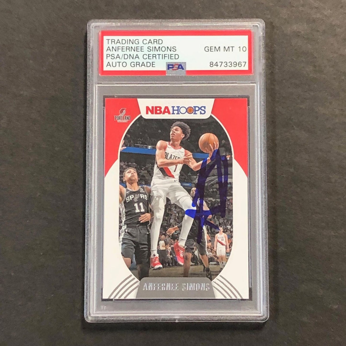 2020-21 NBA Hoops #168 ANFERNEE SIMONS Signed Card AUTO 10 PSA Slabbed Blazers