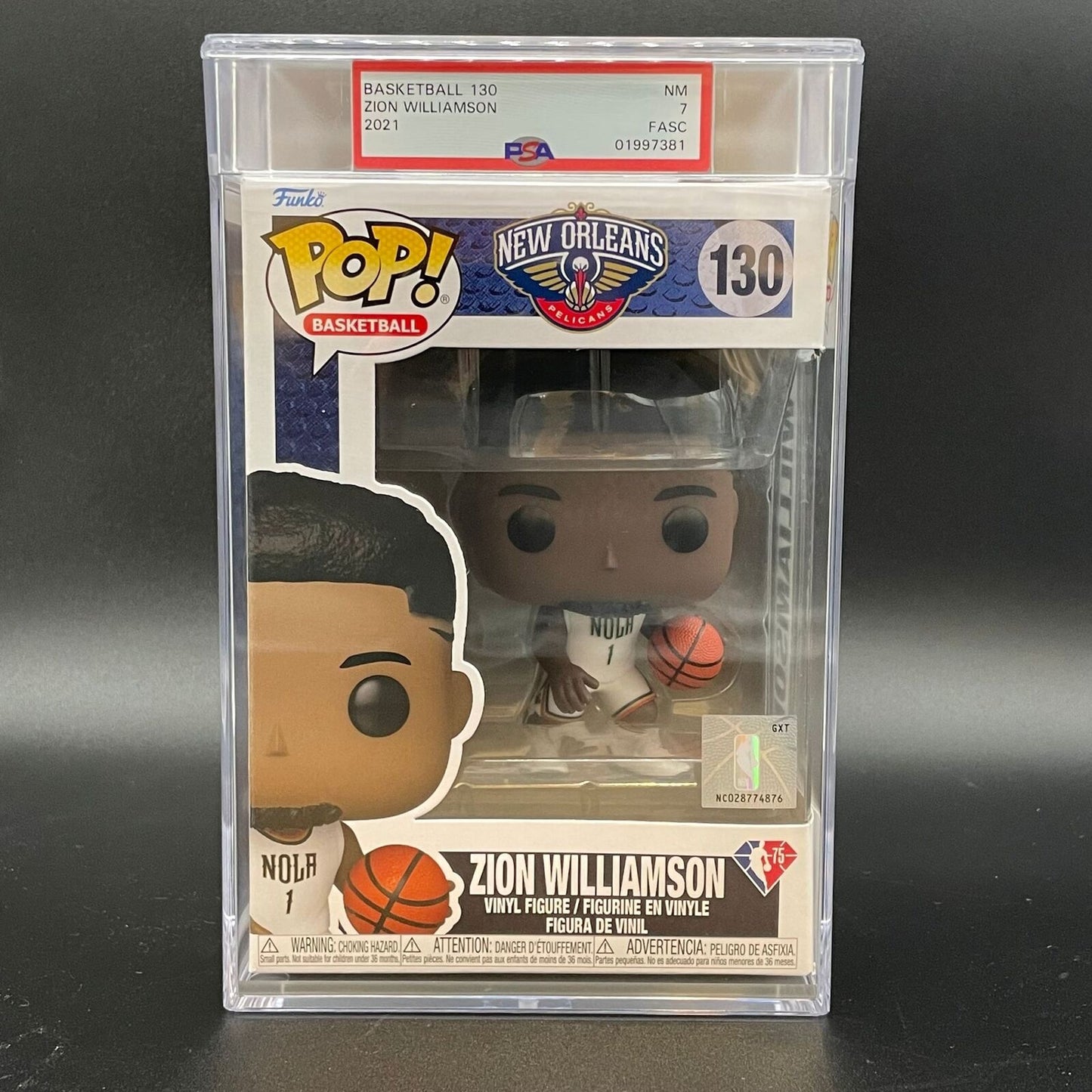 Zion Williamson Encapsulated Funko Pop #130 PSA NM 7 FASC Pelicans