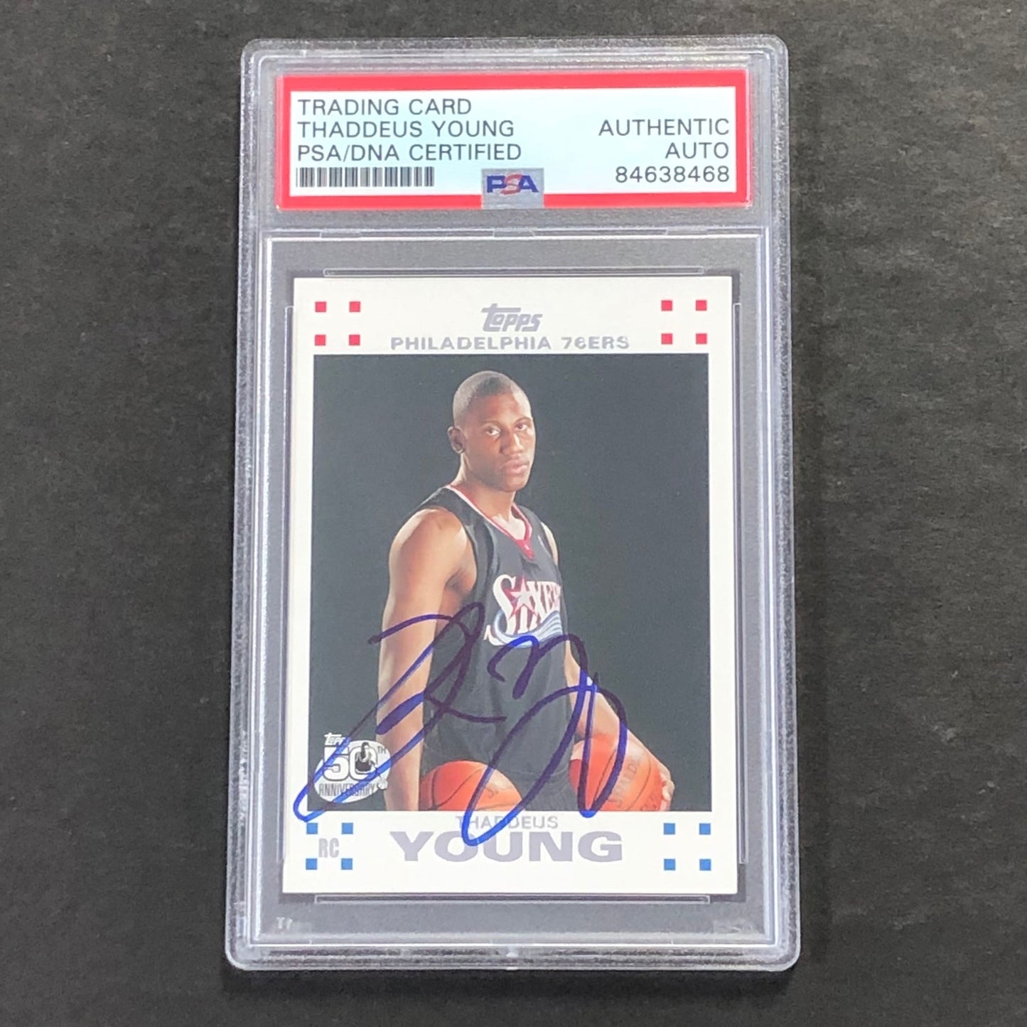 2007-08 Topps #12 Thaddeus Young Signed Card AUTO PSA Slabbed RC