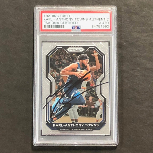 2020-21 Panini Prizm #167 Karl-Anthony Towns Signed Card AUTO PSA Slabbed Timber