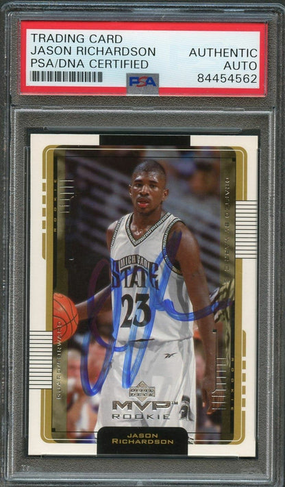 2001-02 Upper Deck MVP #209 Jason Richardson Signed Card AUTO PSA Slabbed RC Mic