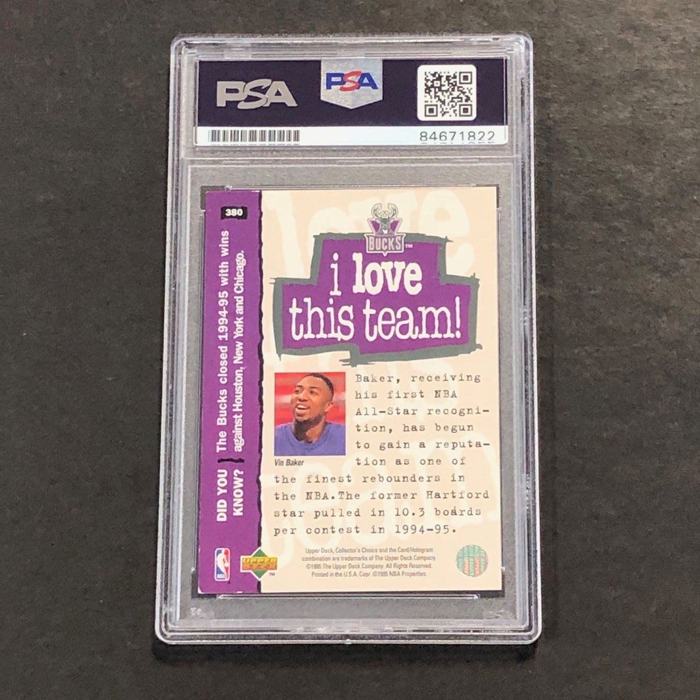 1995-96 Upper Deck Collector's Choice #380 Vin Baker Signed Card AUTO 10 PSA/DNA