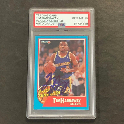 1990-91 Fleer Rookie Sensation #8 Tim Hardaway Signed Card AUTO Grade 10 PSA Sla