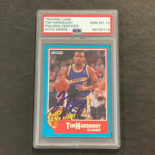 1990-91 Fleer Rookie Sensation #8 Tim Hardaway Signed Card AUTO Grade 10 PSA Sla