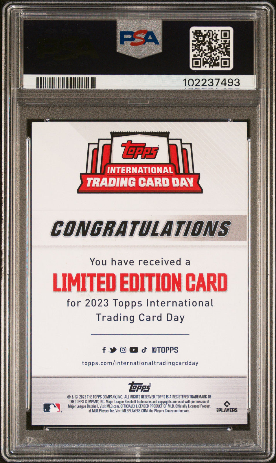 2023 Topps International Trading Card Day TB Rays Randy Arozarena PSA A Auto 10