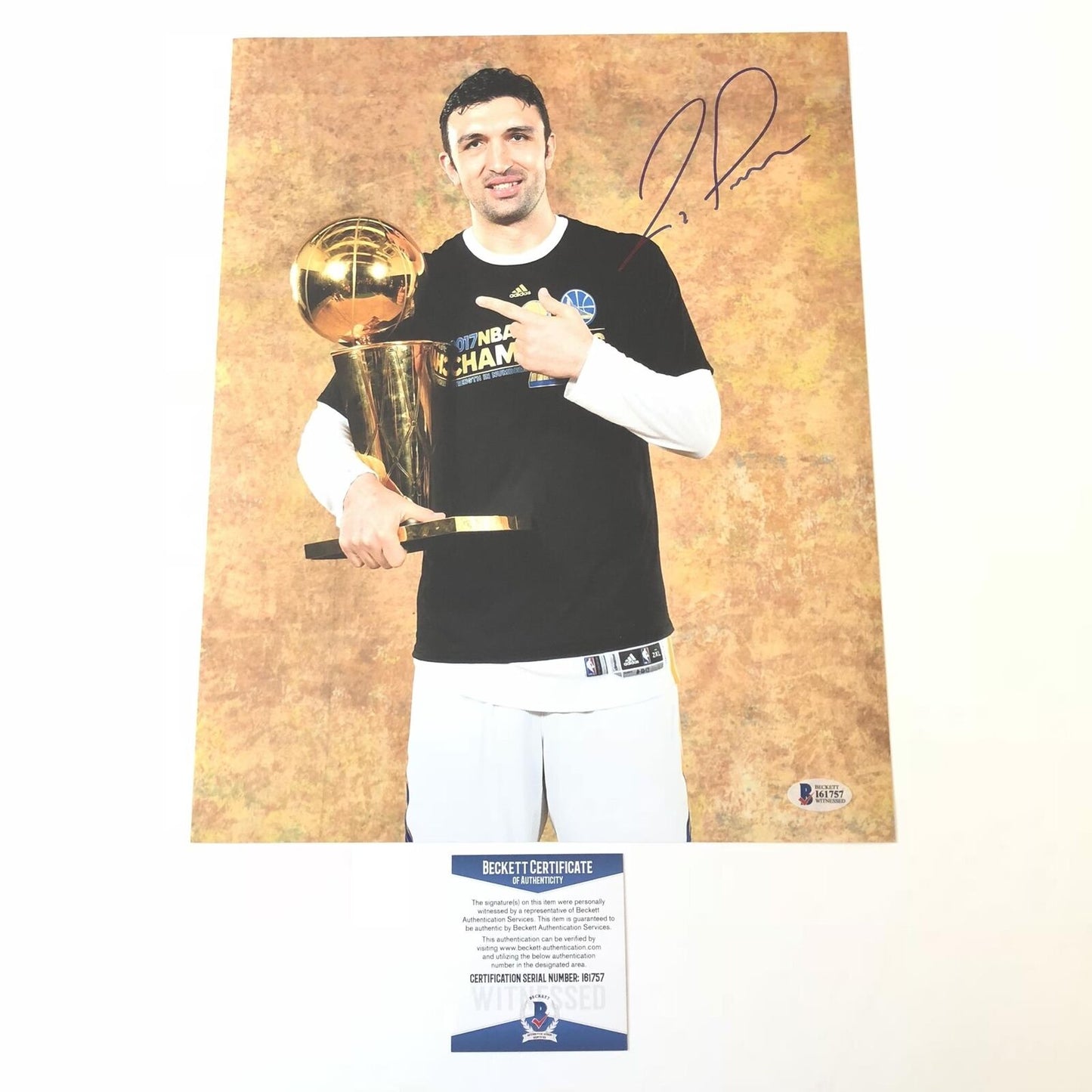 Zaza Pachulia signed 11x14 photo BAS Beckett Golden State Warriors Autographed