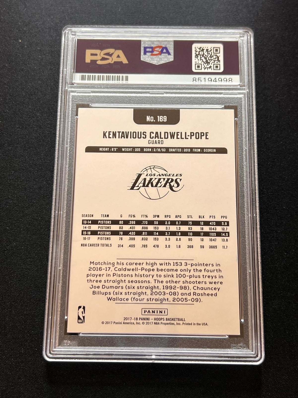 2017-18 Panini Hoops #169 Kentavious Caldwell-Pope Signed Card AUTO PSA Slab