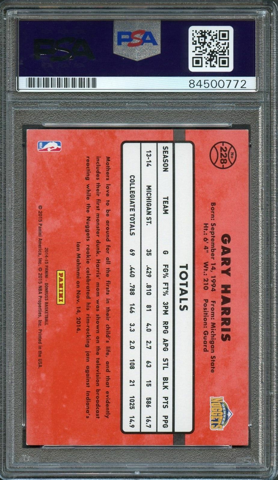 2014 Donruss Rated Rookie Artist's Proof #228 Gary Harris Signed AUTO 10 PSA Sla