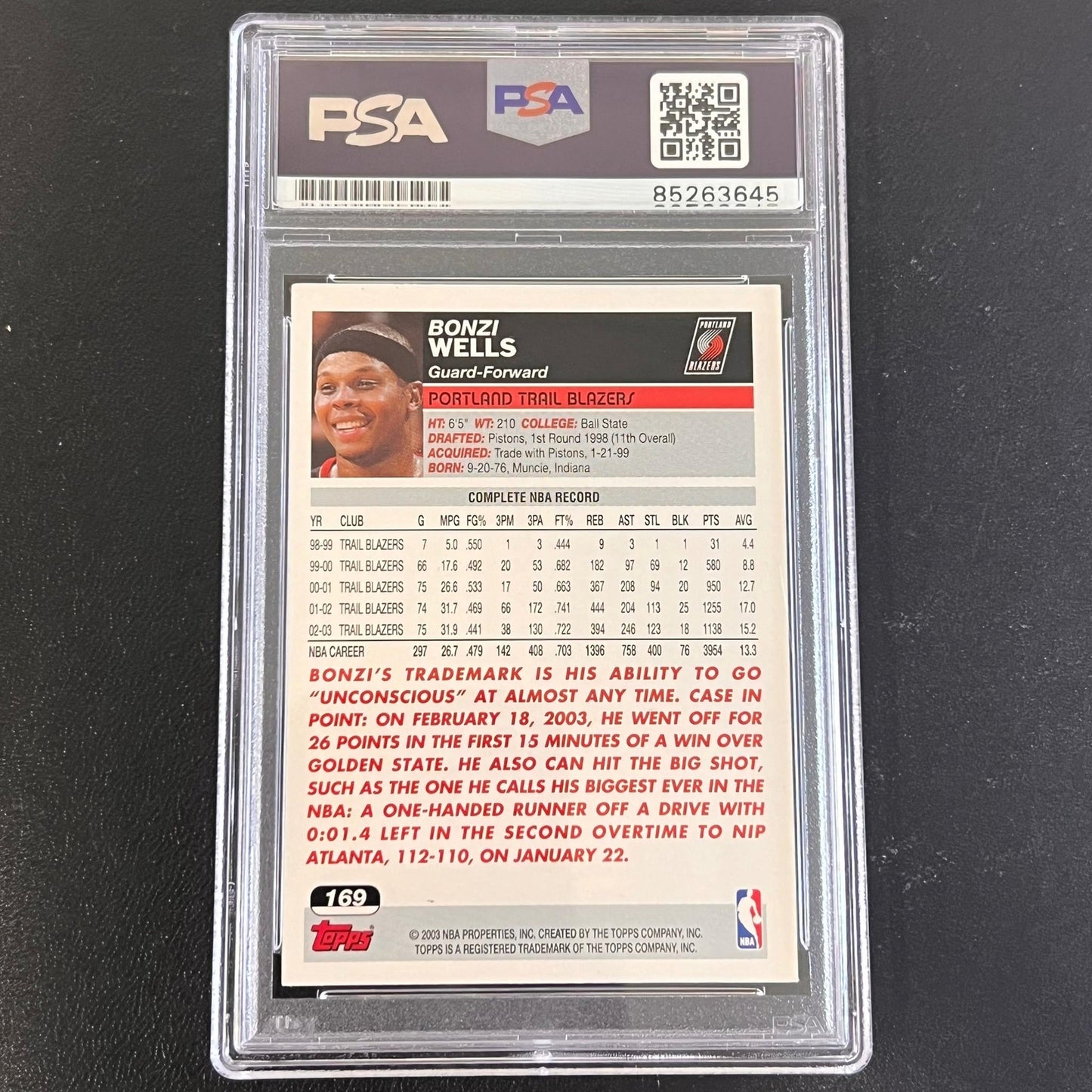 2003-2004 Topps #169 Bonzi Wells Signed Card AUTO GRADE PSA Slabbed Trail Blazer