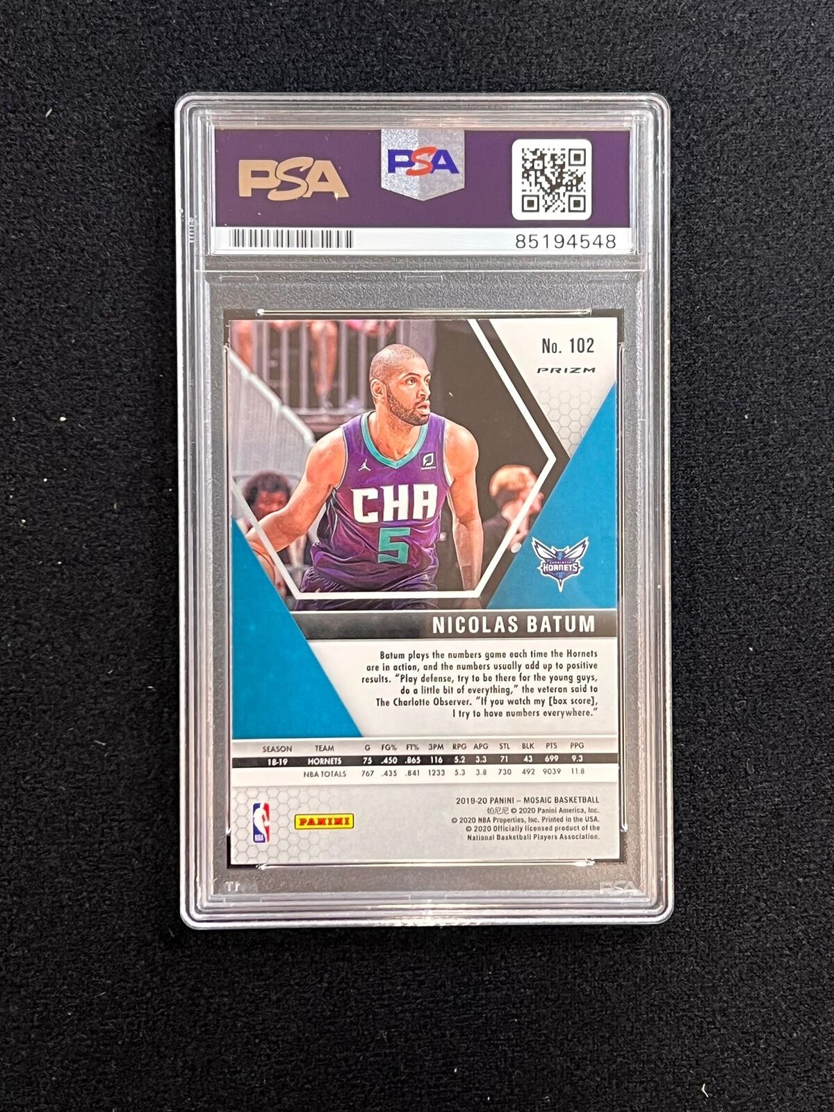 2019-20 Panini Mosaic #102 Nicolas Batum Signed Card AUTO 10 PSA Slabbed Hornets