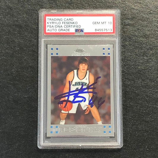 2007-08 Topps Chrome #140 Kyrylo Fesenko Signed Card PSA/DNA AUTO 10 Slabbed Jaz