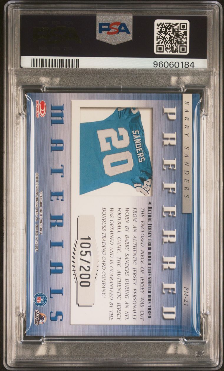 2000 Donruss Preferred Materials-Jersey #PM-21 105/200  Barry Sanders Signed PSA