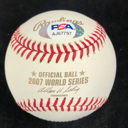 DUSTIN PEDROIA Signed 2007 WS Baseball PSA/DNA Boston Red Sox Autographed