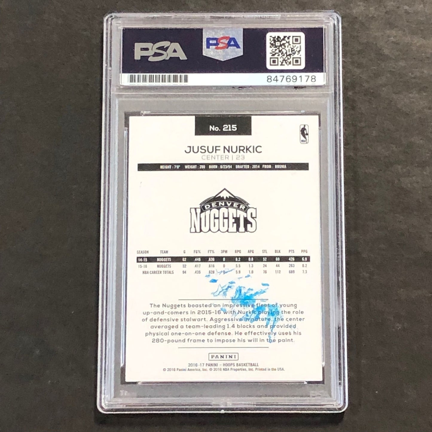 2016-17 NBA Hoops #215 Jusuf Nurkic Signed AUTO 10 PSA Slabbed Nuggets