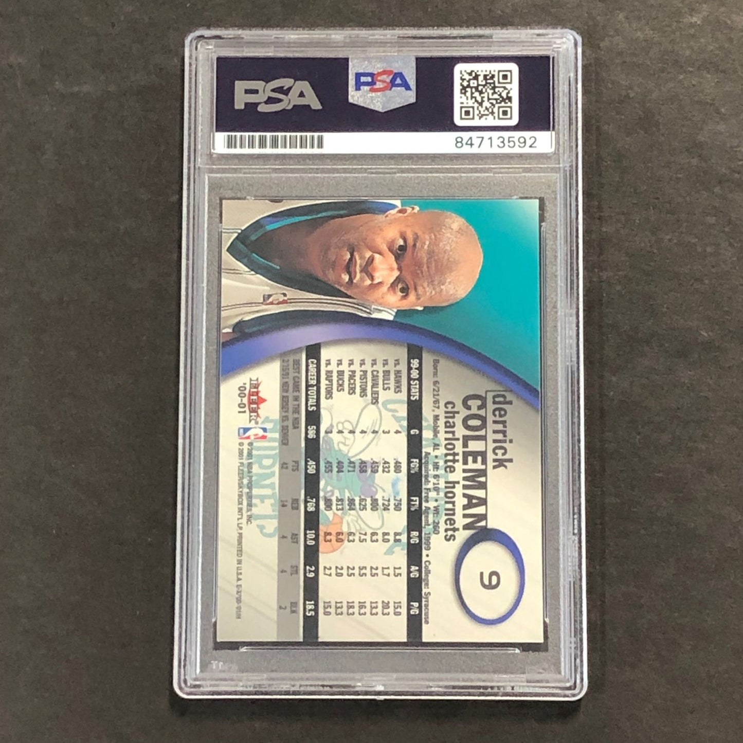 2000-2001 Fleer #9 Derrick Coleman Signed Card AUTO PSA Slabbed Hornets