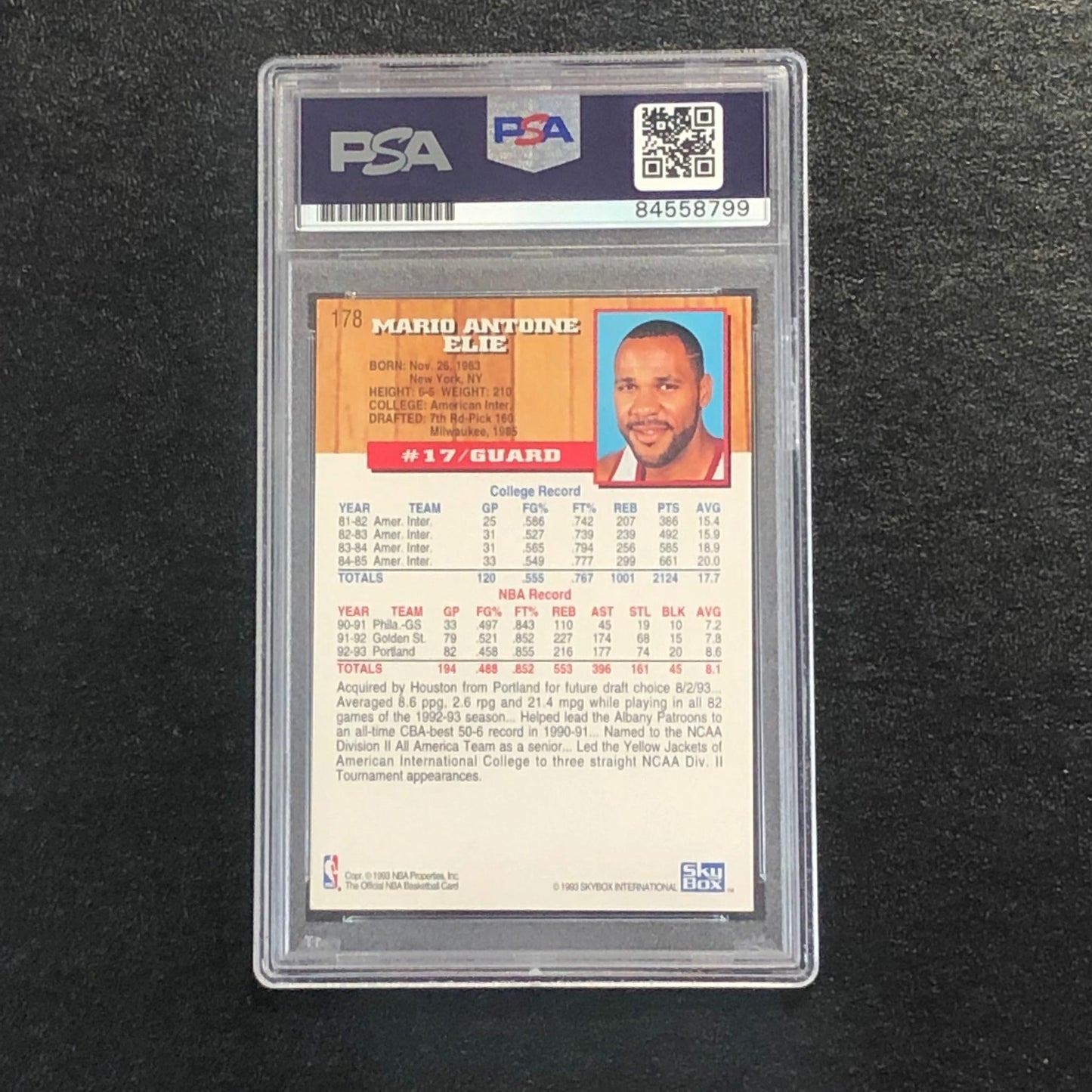 1993-94 NBA Hoops #178 Mario Elie Signed Card AUTO PSA Slabbed Trail Blazers