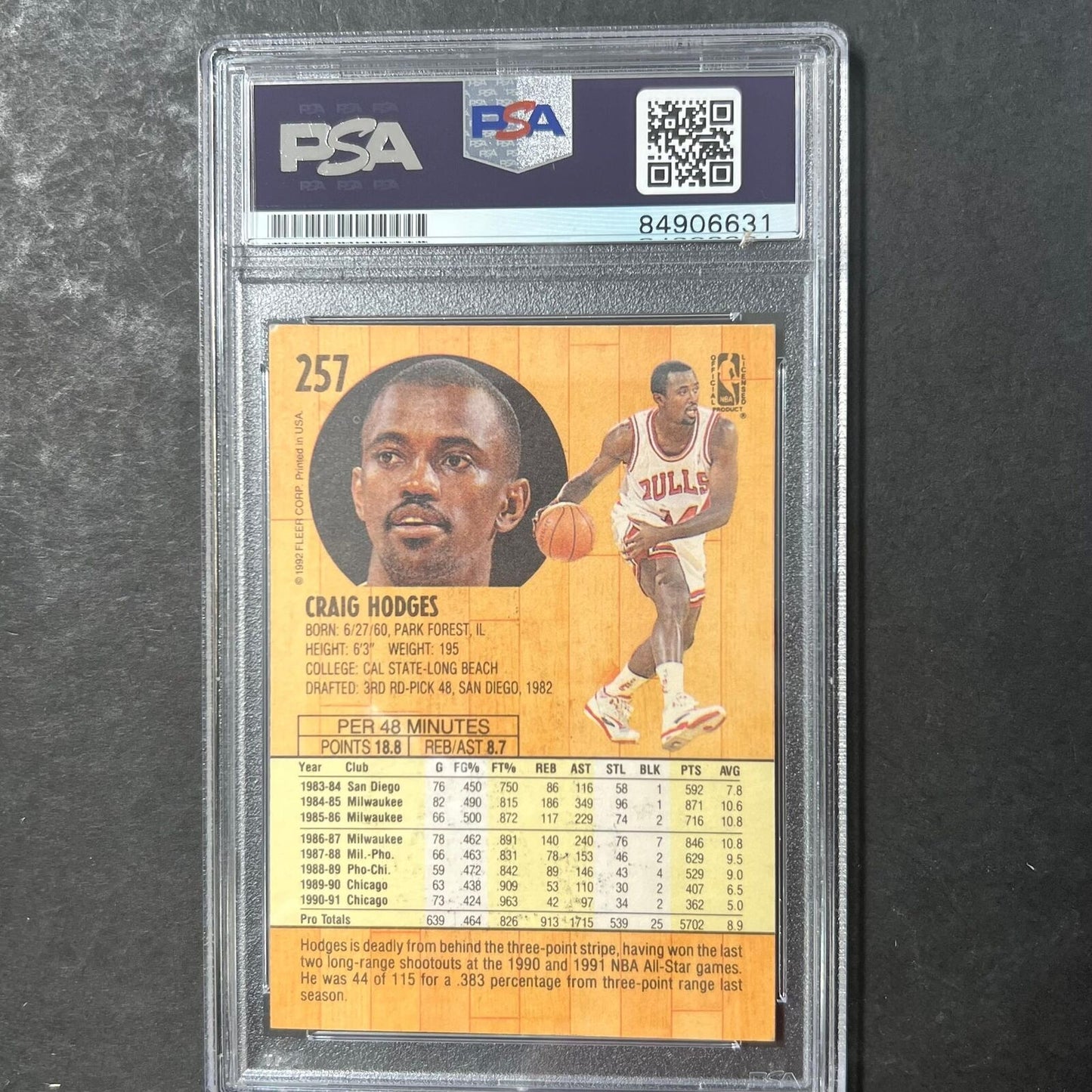 1991-92 Fleer #257 Craig Hodges Signed Card AUTO PSA Slabbed Bulls