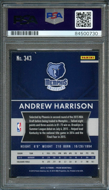 2015-16 Panini Prizm #343 Andrew Harrison Signed Card AUTO 10 PSA Slabbed RC Gri