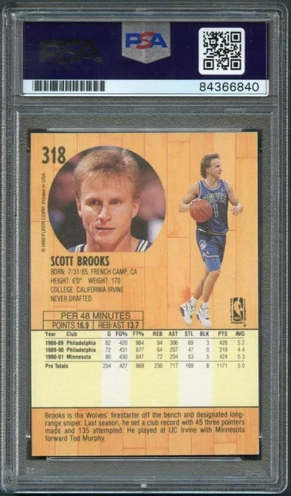 1991-92 Fleer Basketball #318 Scott Brooks Signed Card AUTO PSA Slabbed Timberwo