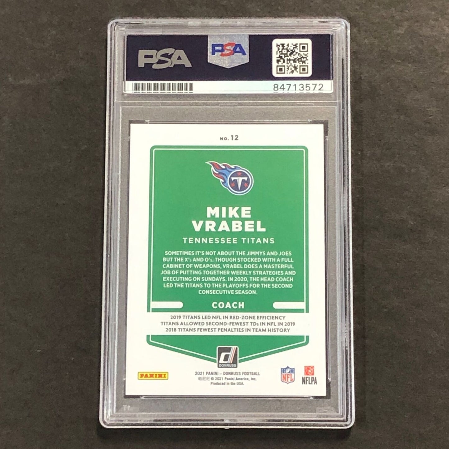 2021 Donruss Panini #12 Mike Vrabel Signed Card PSA Slabbed Titans