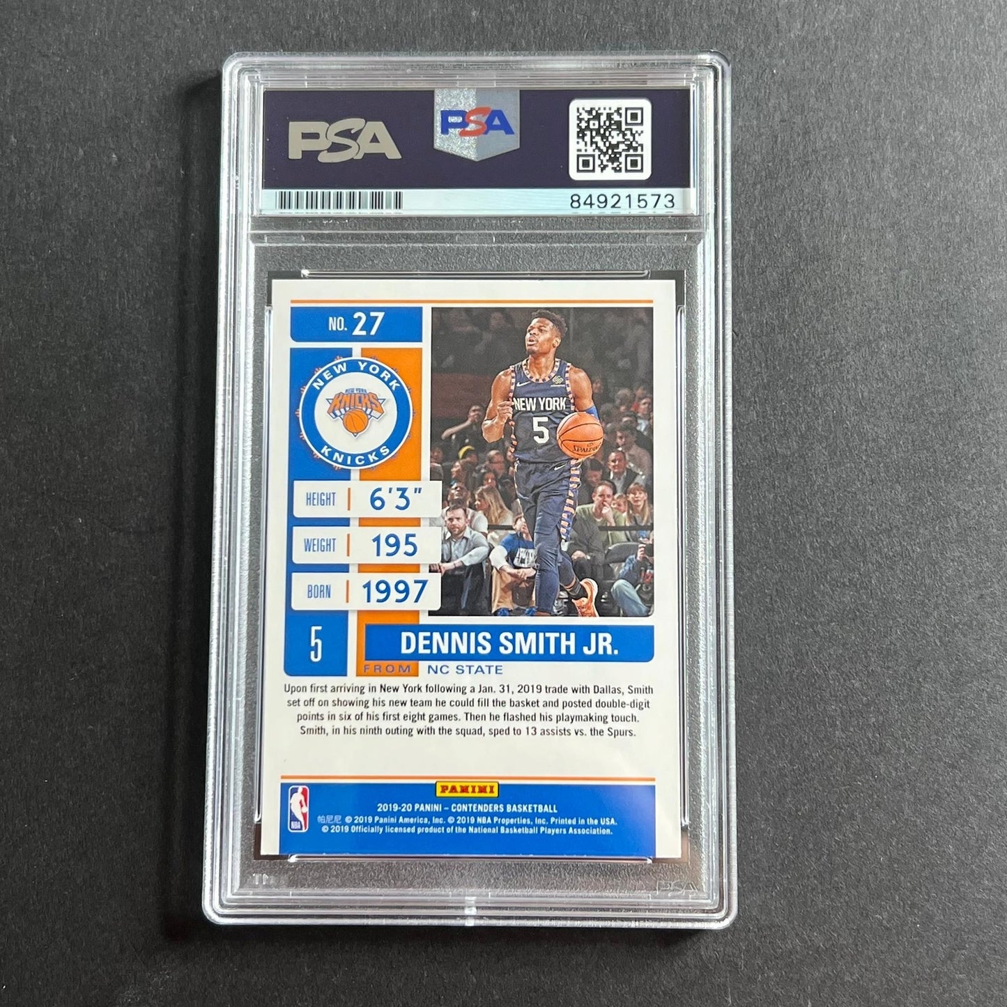 2019-20 Panini Contenders #27 Dennis Smith Jr. Signed Card AUTO PSA Slabbed Knic