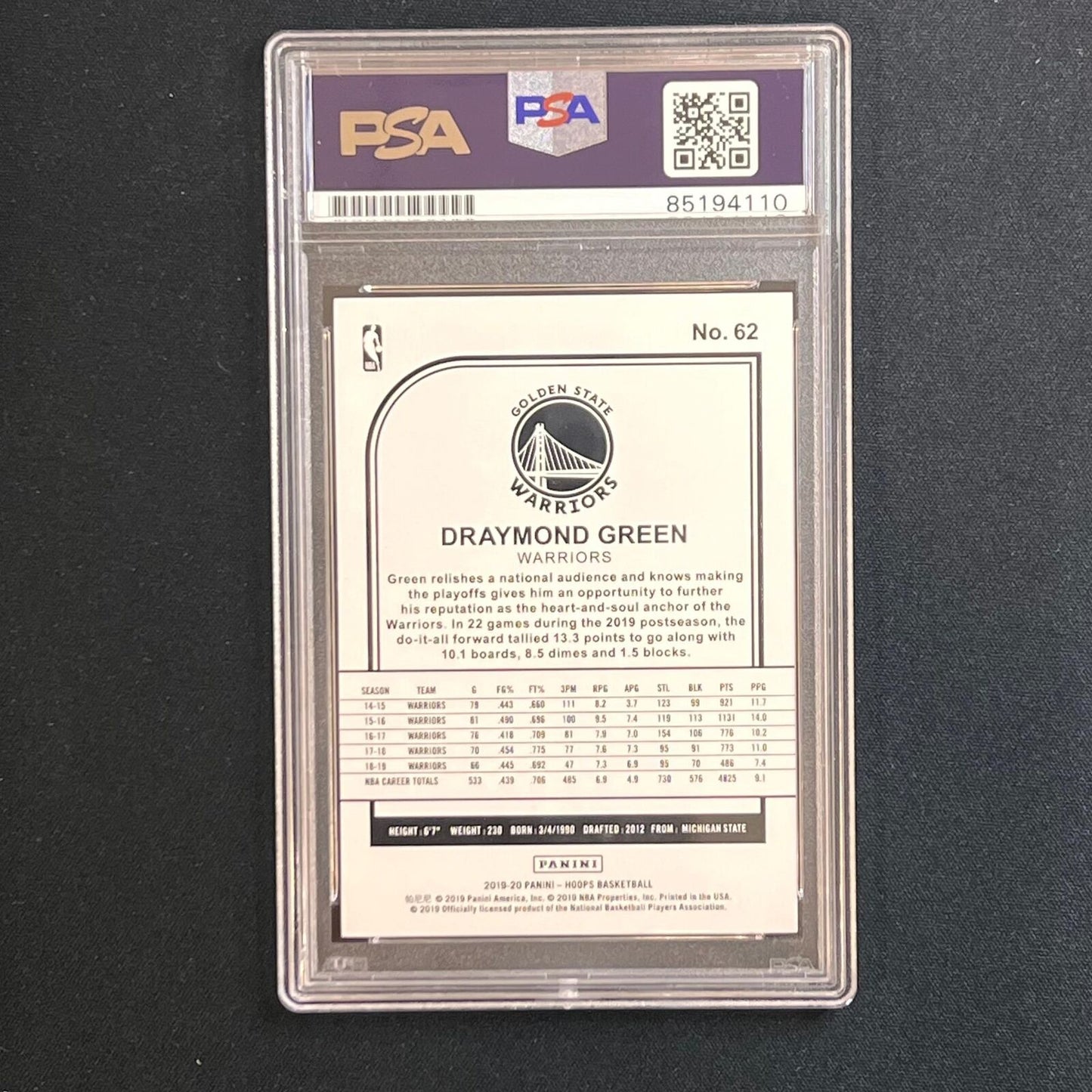 2019-20 Panini Hoops #62 Draymond Green Signed Card AUTO 10 PSA/DNA Slabbed