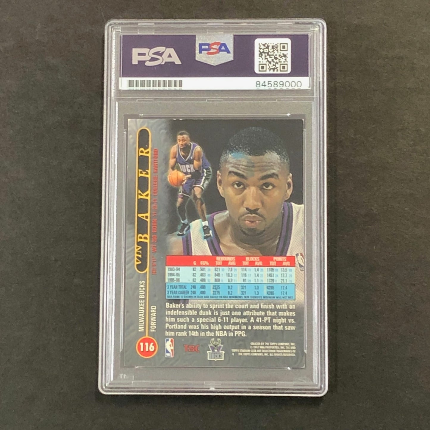 1997 TOPPS STADIUM CLUB #116 Vin Baker Signed Card AUTO 10 PSA/DNA Slabbed Bucks