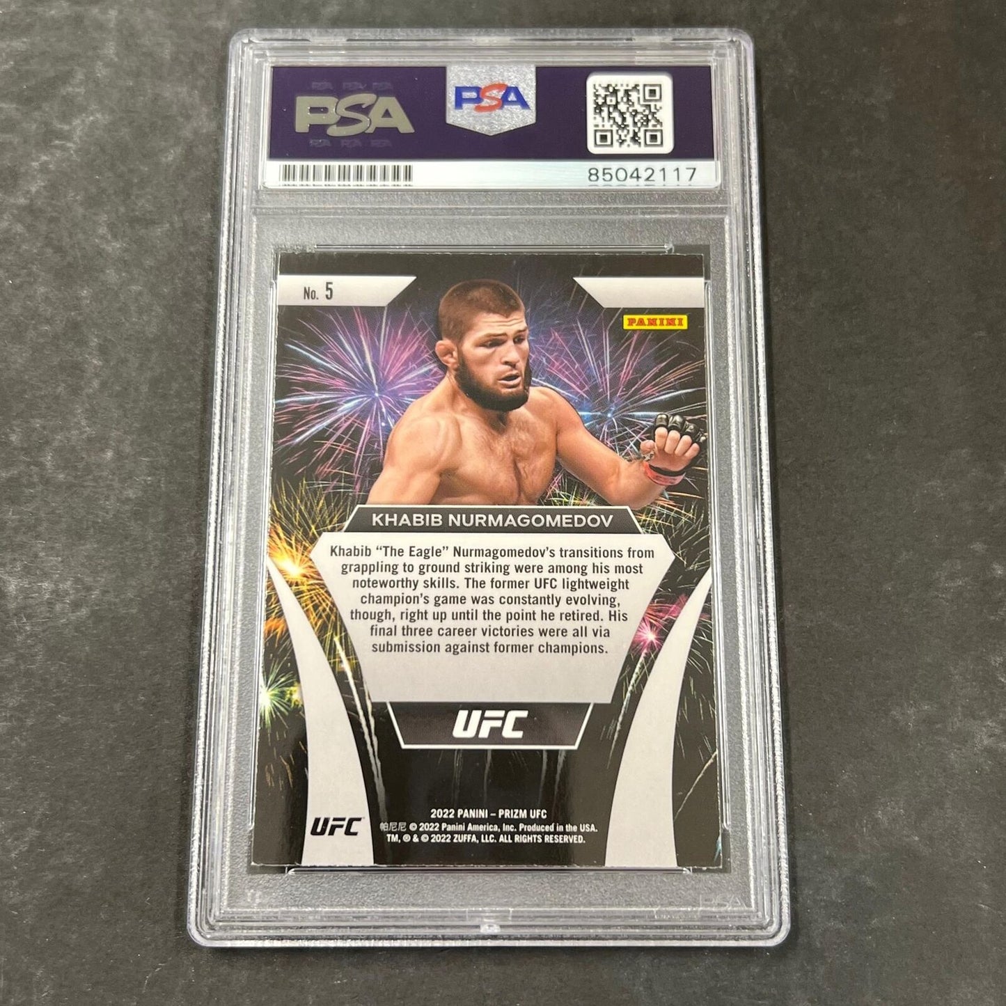 2022 Prizm UFC#5 Khabib Nurmagomedov Signed Card PSA Slabbed