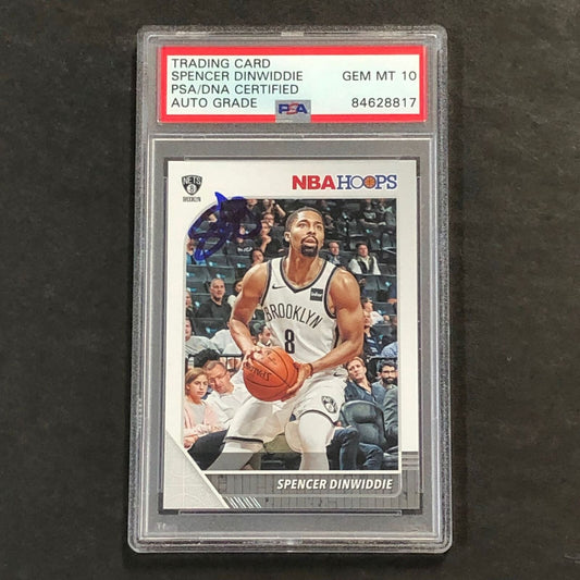 2019-20 NBA Hoops #13 Spencer Dinwiddie Signed Card AUTO 10 PSA Slabbed Nets