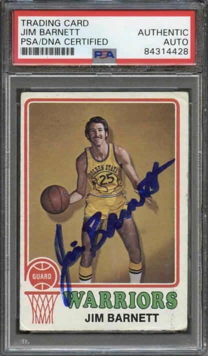 1973-74 TOPPS #108 Jim Barnett Signed Card AUTO PSA Slabbed