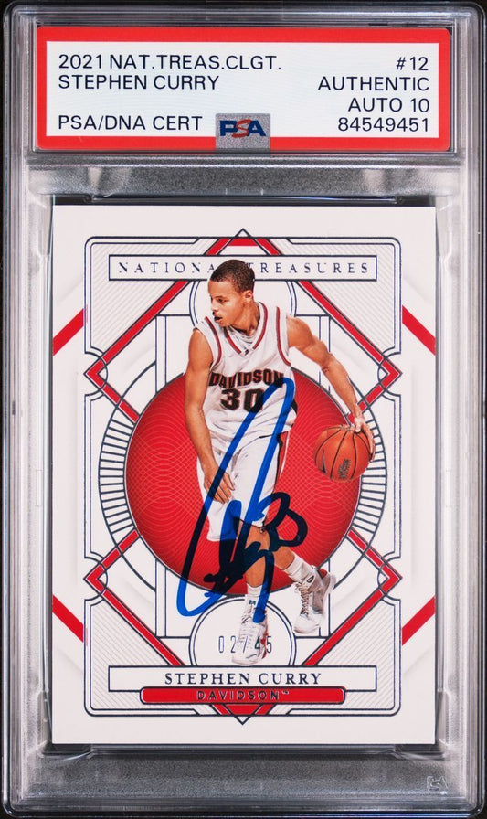 2021 National Treasure Collegiate #12 Stephen Curry Signed Card AUTO 10 PSA Slab