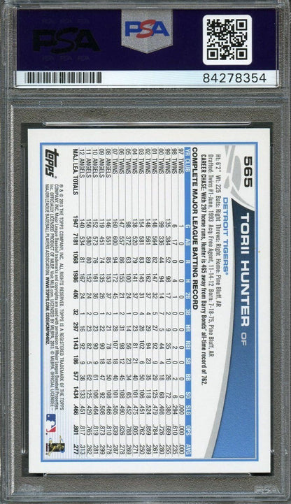 2013 Topps #565 Torii Hunter Signed Card PSA Slabbed Auto Tigers